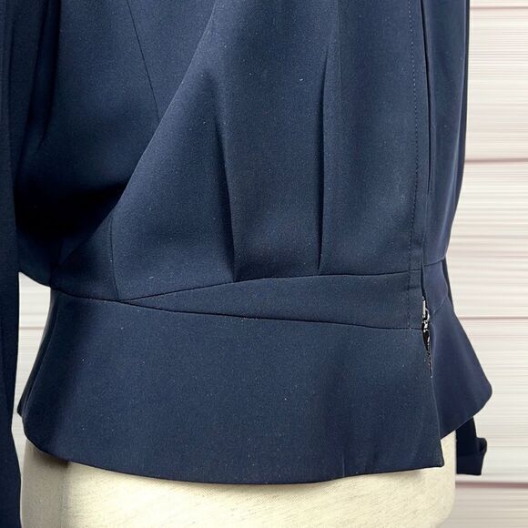 Giorgio Armani Dark Blue Ruffled Collar Full Zip Front Crop Jacket sz 46 US 8-10 - Picture 6 of 15